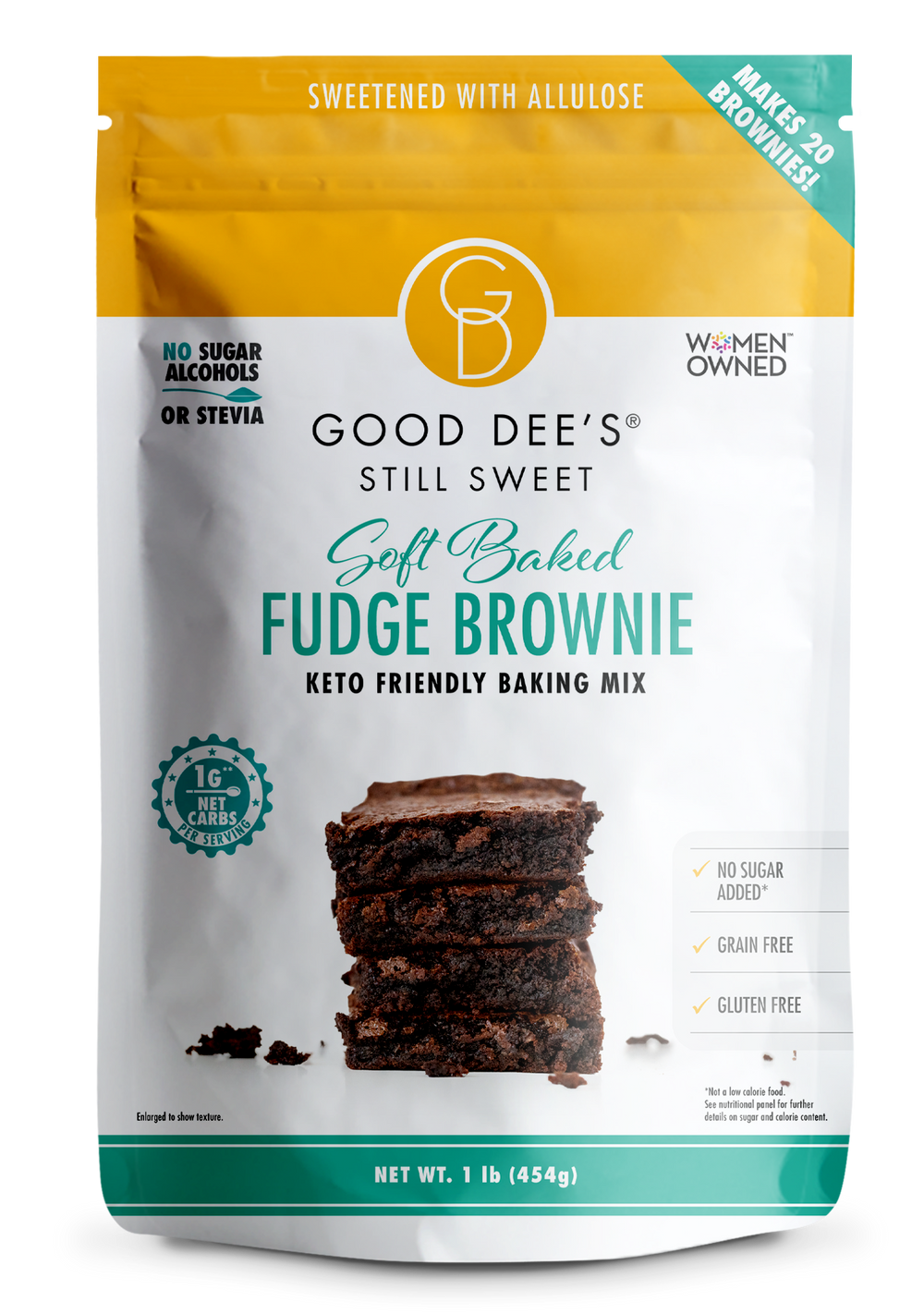Keto Soft Baked Fudge Brownie Mix - Gluten Free and No Added Sugar, 1lb Bag