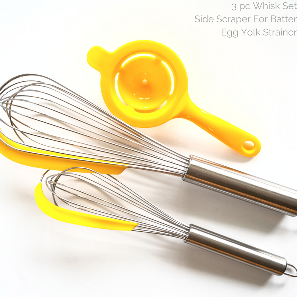 Yellow 3 Piece Whisk Set
