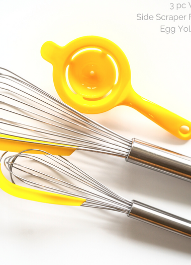 Yellow 3 Piece Whisk Set