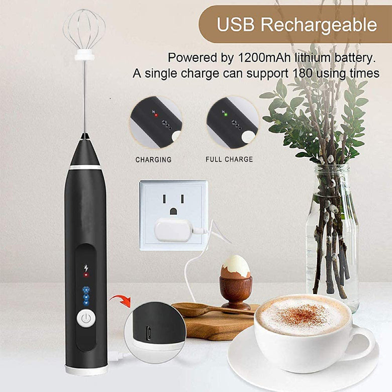 1 Set Of Handheld Electric Milk Frother And Egg Beater, 1200mah, Equipped  With 2 Heads, Usb Rechargeable, 3 Adjustable Speeds, Suitable For Coffee  Latte, Cappuccino, Hot Chocolate, And Whisking Eggs.